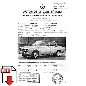 1971 Alfa Romeo 2000 berlina FIA homologation form PDF download (ACI)